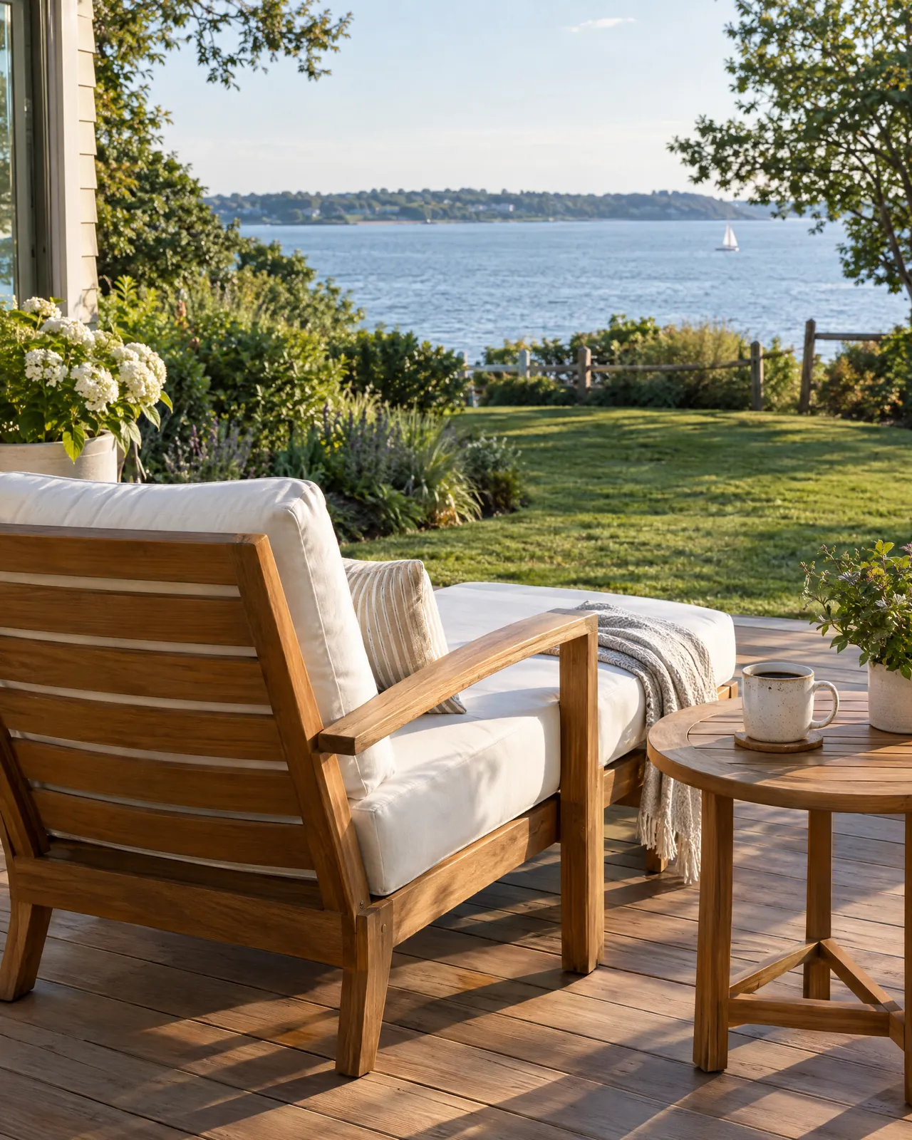 Outdoor seating overlooking the water